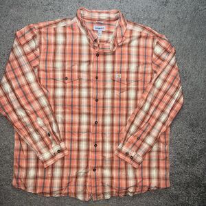 Carhartt Mens Size 2XL Relaxed Fit Midweight Chambray Long-Sleeve Plaid Shirt